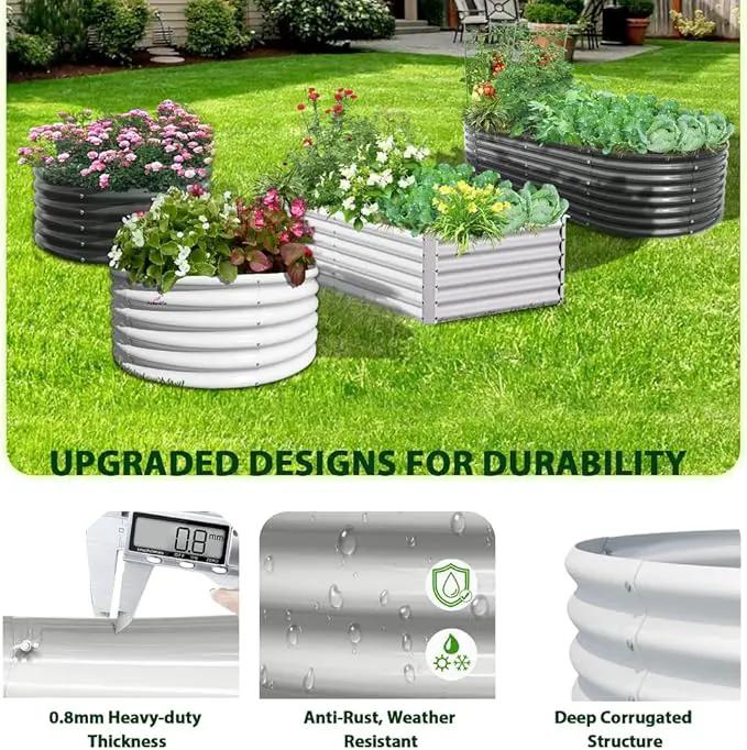 A ANLEOLIFE 8X4X2 ft Galvanized Raised Garden Beds Outdoor, Oval Large Metal Deep Root Planter Box for Planting Vegetables Flowers Herb, Anti-Rust & Easy-Setup, Antique White by GreenHaven Gardens