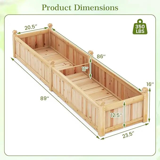 HAPPYGRILL Raised Garden Bed, Wooden Elevated Garden Box w/8 Drain Holes, Detachable Bottom Panels, Liner for Flowers Vegetables Herbs Fruits, Outdoor Planter Box for Backyard Lawn, 89" x 23.5" x 16" by GreenHaven Gardens