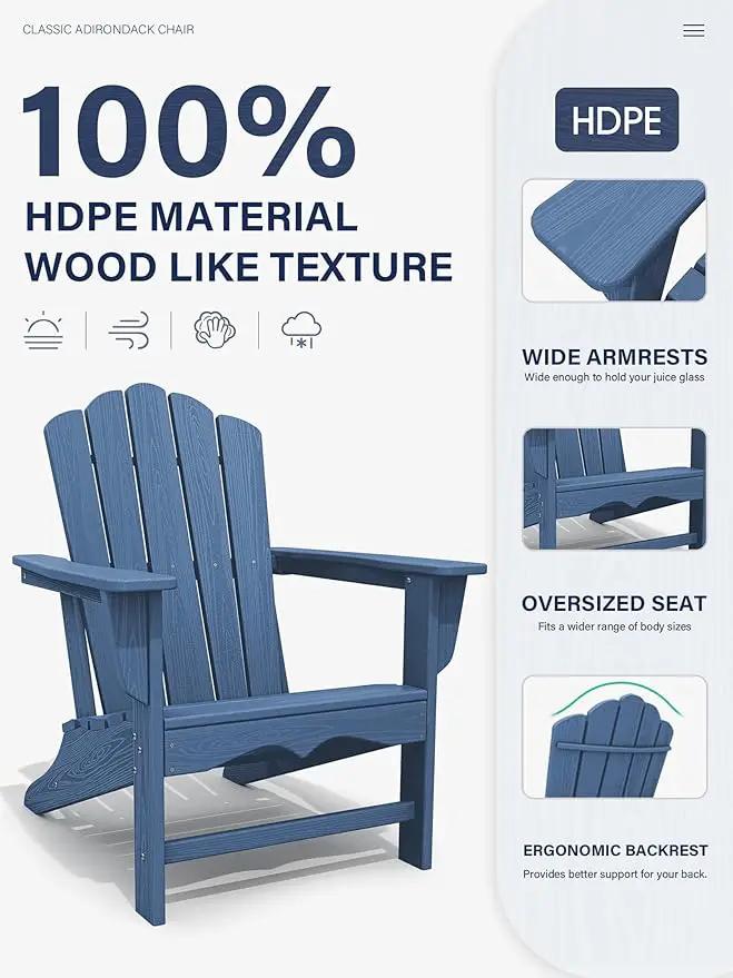 KINGYES HDPE Adirondack Chair, Classic All-Weather Adirondack Chairs Set of 4, Outdoor Patio Adirondack Chair for Deck Lawn fire Pit, Navy by GreenHaven Gardens