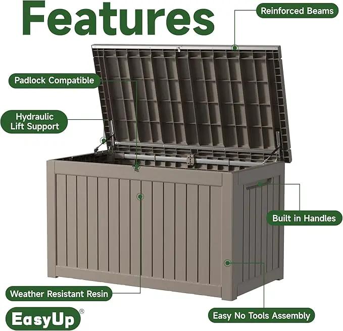 260 Gallon Deck Box Waterproof, UV Resistant Resin Outdoor Storage Box with Hydraulic Rod, Lockable Design and Enhanced Durability for Patio, Garden, and Poolside Use by GreenHaven Gardens