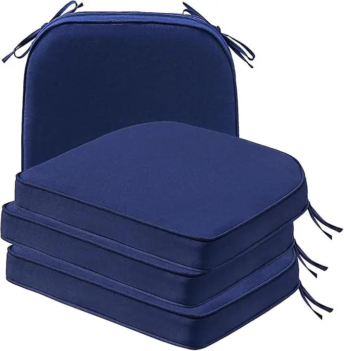 Round Corner Seat Cushions, 17" x 16" x 2", Set of 4, Indoor Outdoor Water Repellent Universal Chair Pads with Ties for Patio Furniture, Garden Deck Dining Chairs, Navy by GreenHaven Gardens