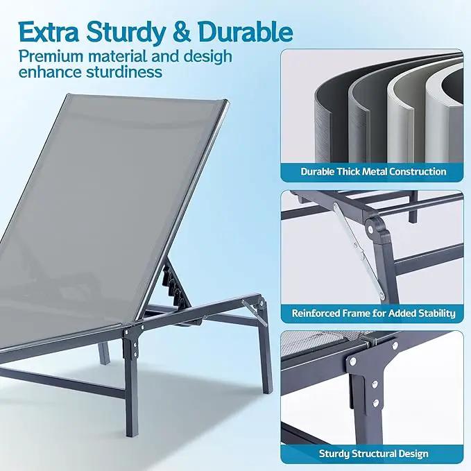 Outdoor Chaise Lounge Chair, Foldable & Assemble-Free, 6 Adjustable Positions, Durable Rust-Resistant Frame, Portable Outdoor Pool Lounge Chairs for Pool Patio Beach, Grey by GreenHaven Gardens