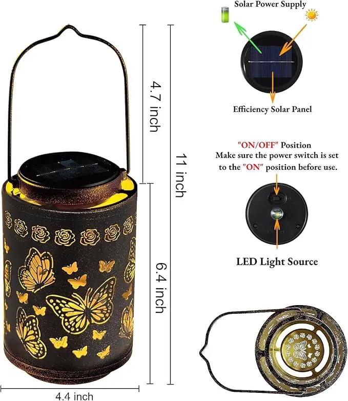 Solar Lanterns Outdoor Waterproof Butterfly Metal Garden Lights, Hanging Decor for Patio, Yard, Fence, Porch, Pathway, Gifts for Women, Mom, Grandma, Unique Mother’s Day by GreenHaven Gardens