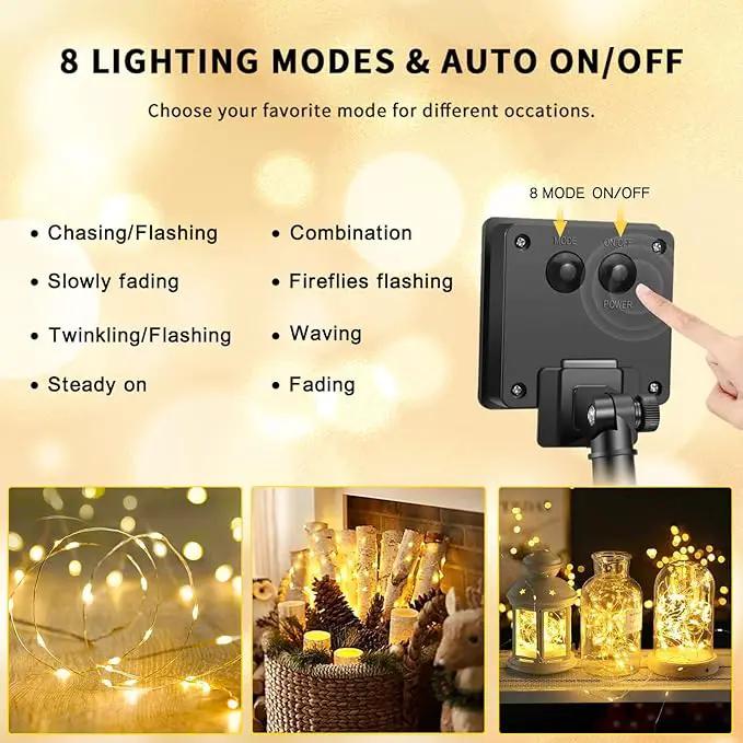 JMEXSUSS 4 Pack 100 LED Solar Fairy Lights, 33ft Warm White Solar String Lights Outdoor Waterproof, 8 Modes Copper Wire Solar Twinkle Lights for Garden Yard Tree Wedding by GreenHaven Gardens