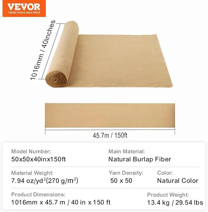 VEVOR Burlap Fabric Roll, 40” x 150 ft High Density Natural Jute Fiber Material for Outdoor Plant Care, Tree Wrap Roll, Decor, DIY Crafts, Wedding, Garden Weed Barrier, Plants & Trees Winter Covering by GreenHaven Gardens