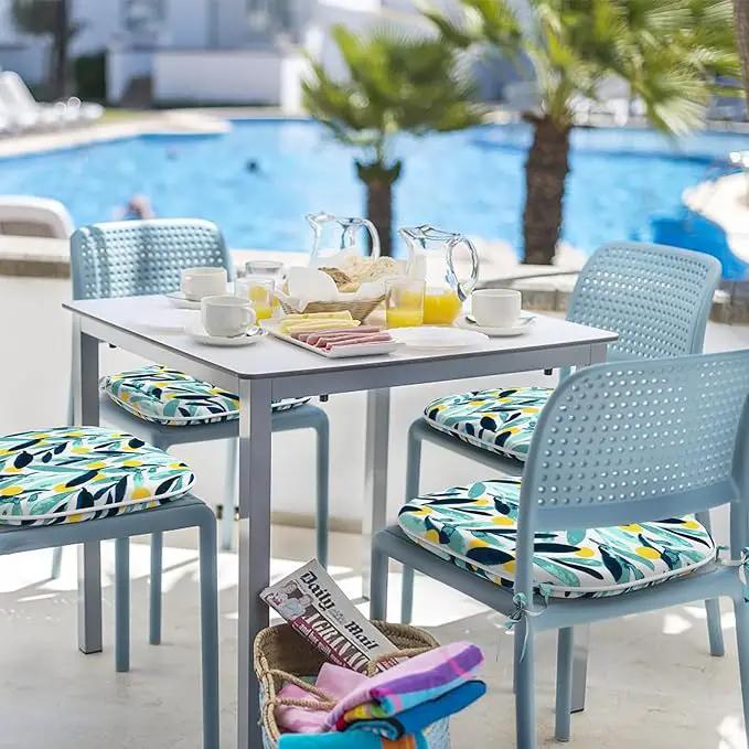 Indoor/Outdoor Chair Cushions 16x17 Inch, Patio Chair Cushions with Ties, All Weather Seat Cushions for Patio Furniture Home Garden Chair Use, Set of 4, Leaves Multi by GreenHaven Gardens