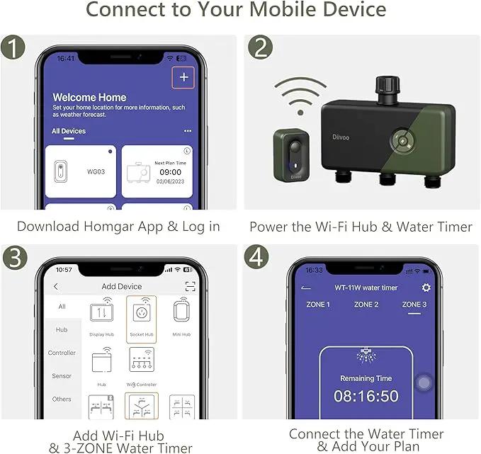 Diivoo Smart Water Timer 3 Zone, WiFi Sprinkler Hose Timer Compatible with Alexa and Google, Remote Control Irrigation Timer, Automatic Manual Watering, Rain Delay, for Garden, Lawns and Yards by GreenHaven Gardens