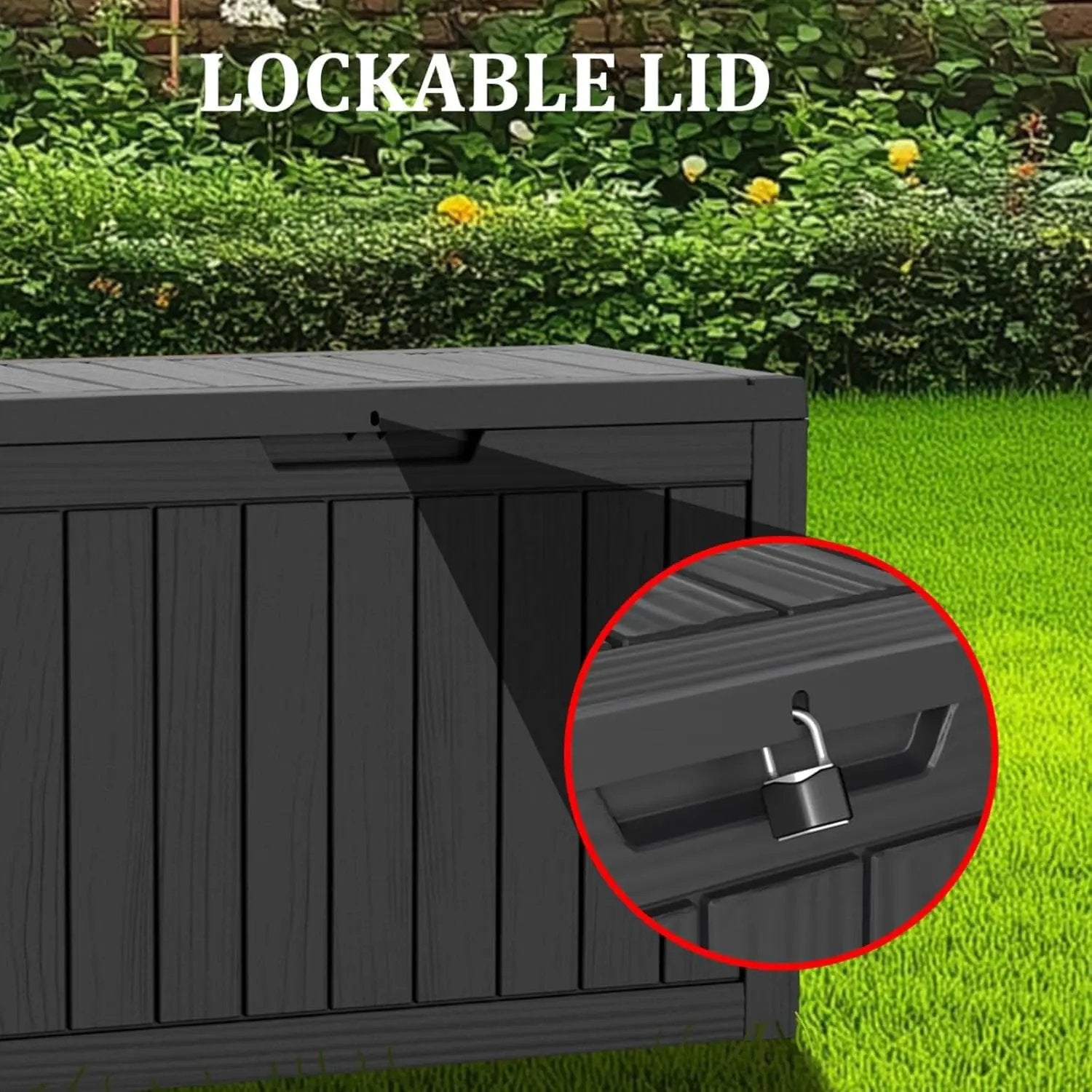 270 Gallon Waterproof Deck Box, Lockable Resin Storage Box for Patio Furniture Cushions Garden Tools and Outdoor Delivery Storage, Black by GreenHaven Gardens