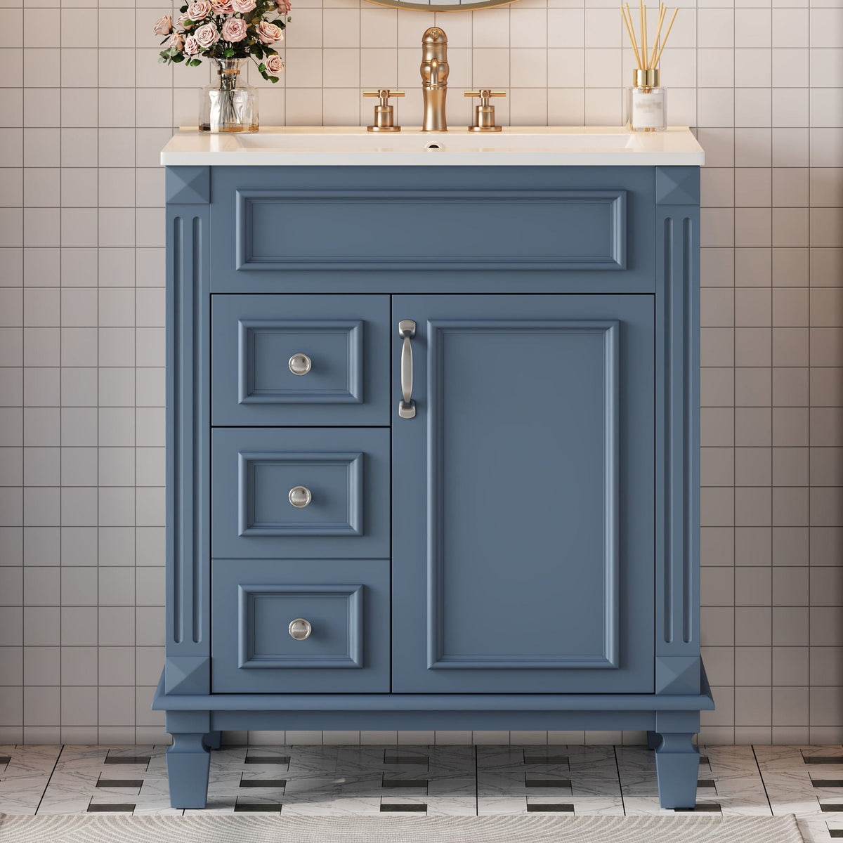 Bathroom Vanity With Sink, Compact Cabinet & 2 Drawers And Adjustable Shelf, photo 27 of 40