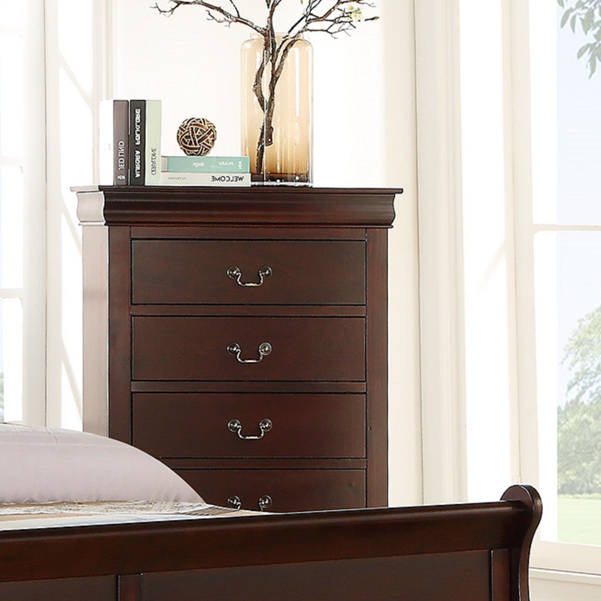 Contemporary Louis Philip Cherry Chest With Five Drawers Solid Wood Ample Storage - Cherry by Unique Piece Furniture