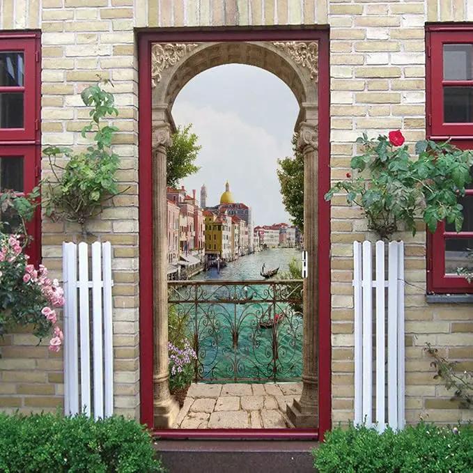 3D Door Stickers Murals - Landscape - Peel and Stick - Waterproof & Washable - Matt Finish - White - 31.5" x 78.7" - 2 PARTS by GreenHaven Gardens
