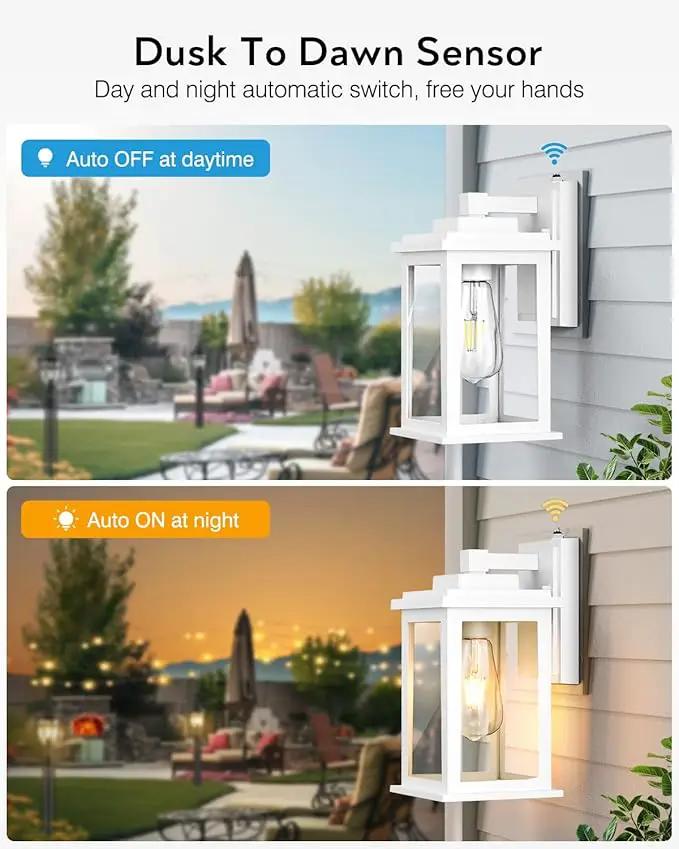 VIANIS White Outdoor Wall Lights, Dusk to Dawn Porch Lights, Anti-Rust Exterior Lighting Fixtures, Dusk to Dawn Outdoor Lighting with Tempered Glass for House, Porch, Garden, Hardwired, Non-Solar by GreenHaven Gardens