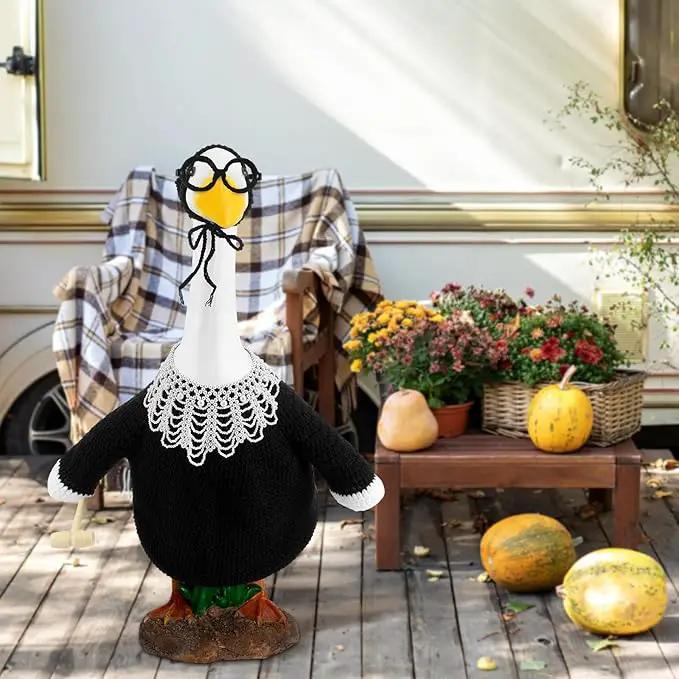 Crochet Justice Goose Outfit Handmade Federal Judge Lawn Goose Clothes Halloween Porch Goose Outfit with Glasses and Mallet for 23'' Goose Halloween Outdoor Patio Yard Lawn Art Decoration by GreenHaven Gardens