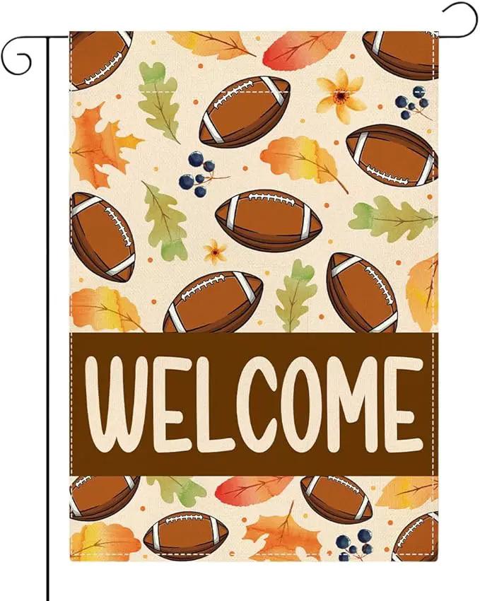 Welcome Fall Garden Flag Autumn Football Garden Flag 12x18 inch Double Sided Fall Maple Leaves Seasonal Flags for Yard Outside Lawn Patio (Flay 1802) by GreenHaven Gardens