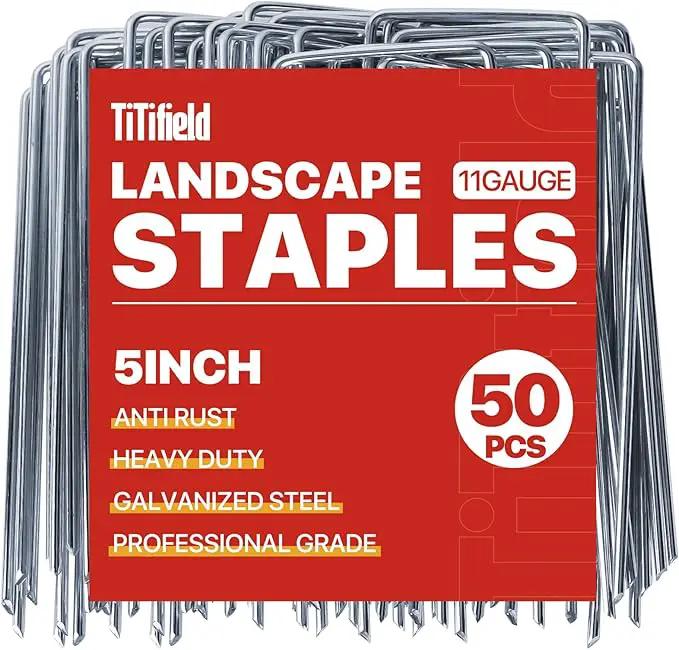 Landscape Staples 5 Inch 50 Pack,Garden Staples Galvanized Ground Stakes Anti-Rust Landscape Fabric Staples Garden Stakes for Irrigation Tubing, Fence, Weed Barrier, Ground Cover by GreenHaven Gardens