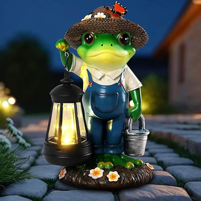 Solar Garden Decor - Frog Statues with Lantern 9" Resin Solar Frogs for Outdoors Patio Yard Porch Lawn Balcony Decor Ideas Animal Lover Gardening Gifts for Women Mom Wife by GreenHaven Gardens
