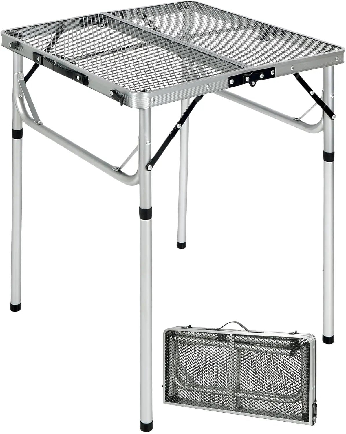 REDCAMP 24" Square Folding Grill Table for Outside, Lightweight Portable Metal Aluminum Outdoor Grill Table with Adjustable Height Legs, Great for Camping Picnic Cooking BBQ, Silver 2ft by GreenHaven Gardens