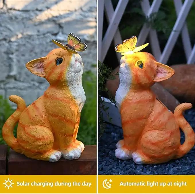 Cat Garden Figurines Outdoor Decor Solar Statue with LED Lights for Patio Lawn Yard Art Decoration Housewarming Garden Gift by GreenHaven Gardens