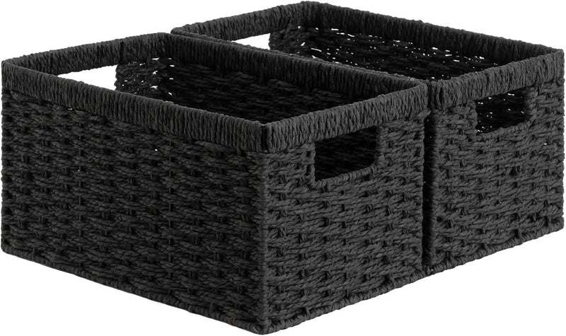 StorageWorks Pantry Baskets, Wicker Storage Baskets for Organizing, Bathroom Shelves, Pantry Organizers and Storage, Medium, Black, 2-Pack by GreenHaven Gardens