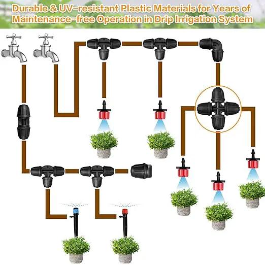 Upgraded 1/4" Drip Irrigation Cross Fittings：24 Pieces Leak Free Lock Barbed 4 Way Tee Connectors for 1/4 Inch Irrigation Tubing Quick Connect Parts for Garden Landscape System by GreenHaven Gardens