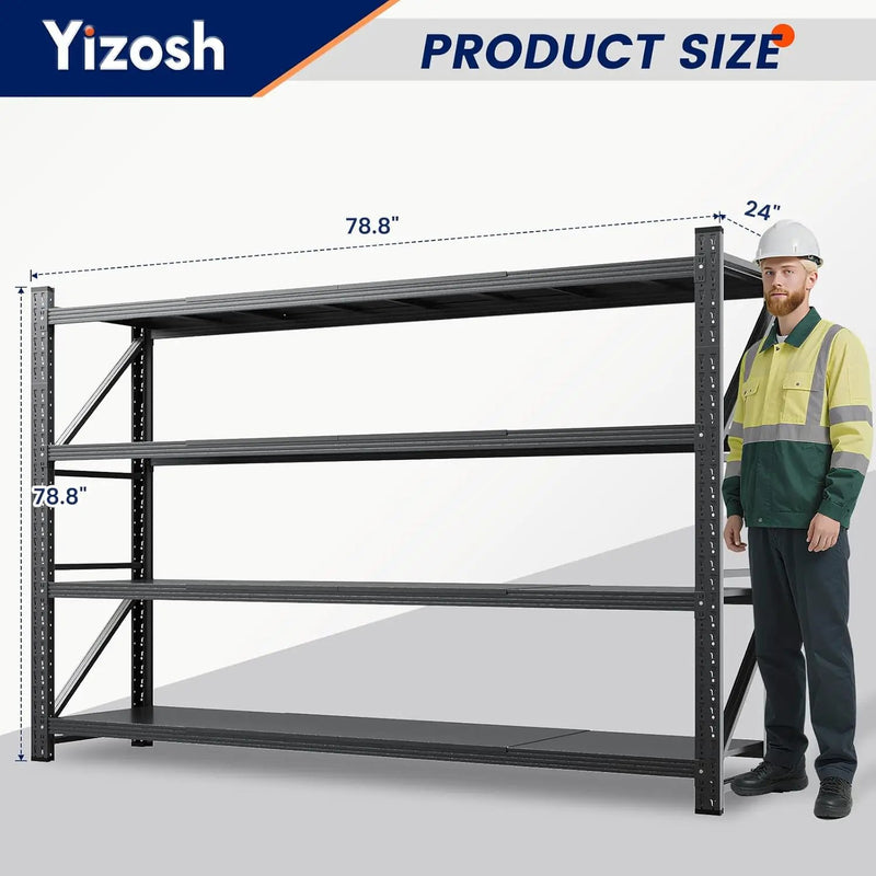 Yizosh 79" W Metal Garage Storage Shelves,7000LBS Heavy Duty 4-Shelf Adjustable Steel Organization Shelving,Utility Rack Shelf,79" W x 24" D x 79" H for Basement,Warehouse,Industrial by GreenHaven Gardens
