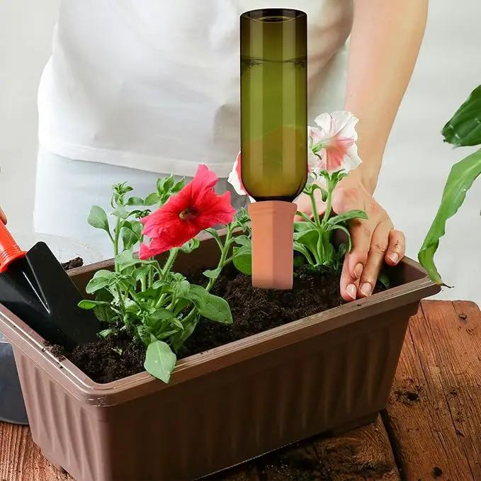 12 Sets Plant Watering Devices Include Terracotta Self Watering Spikes and 26 oz Plastic Bottles, Slow Release Vacation Insert Automatic Plant Waterer Device (Green and Terracotta) by GreenHaven Gardens