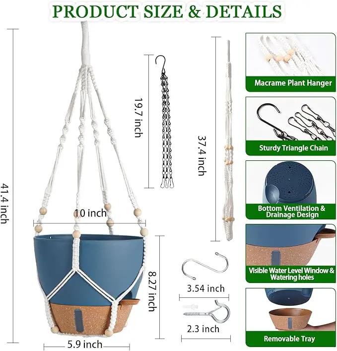 Hanging Planter Self Watering 10 Inch, 2 Pack Hanging Baskets for Plants, Hanging Flower Pots with Drainage Hole & 2 Kinds of Plant Hangers for Garden Home Decor (Navy Blue, 10 Inch) by GreenHaven Gardens