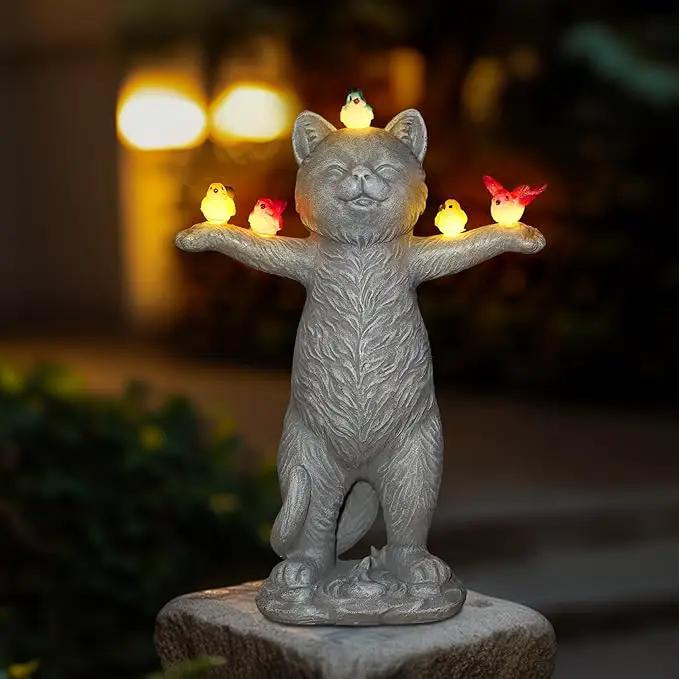 MININOVA Solar Outdoor Decorations Garden Statue Cat Figurines with Birds for Yard Patio Balcony Lawn Outside Ornaments Gifts for Women Mother Kids by GreenHaven Gardens