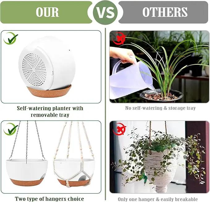 Hanging Planters for Outdoor Indoor Plants, 2 Pack 12 Inch Hanging Basket Plants Outdoor, Self Watering Hanging Planter with Plant Hanger for Garden Home Decoration (White) by GreenHaven Gardens