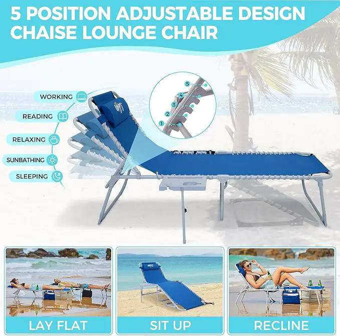 #WEJOY 2 PCS Lounge with Side Table for Outdoor 5-Position Adjustable Recliner Chair for Beach Sunbathing Patio Pool Lawn Lay Flat Portable Camp Reclining Chair with Shoulder Strap Side Pocket by GreenHaven Gardens