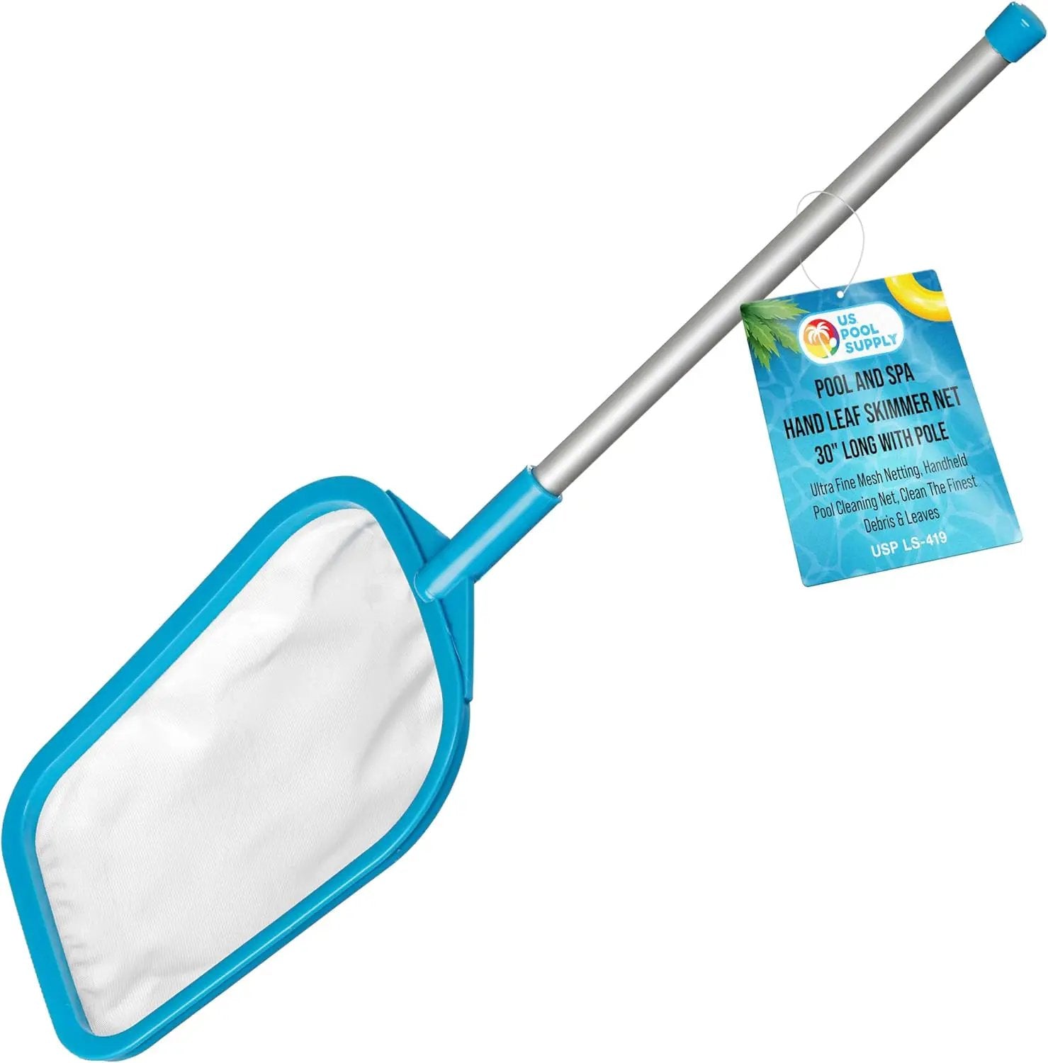 U.S. Pool Supply Pool Skimmer Net with Pole, Handheld Ultra Fine Mesh Pool Skimmer Net - Hand Held Spa, Hot Tub, Pond Cleaning - 17" Pole, Leaf Netting, Scoop Skim Leaves & Debris, Clean Water Surface by GreenHaven Gardens