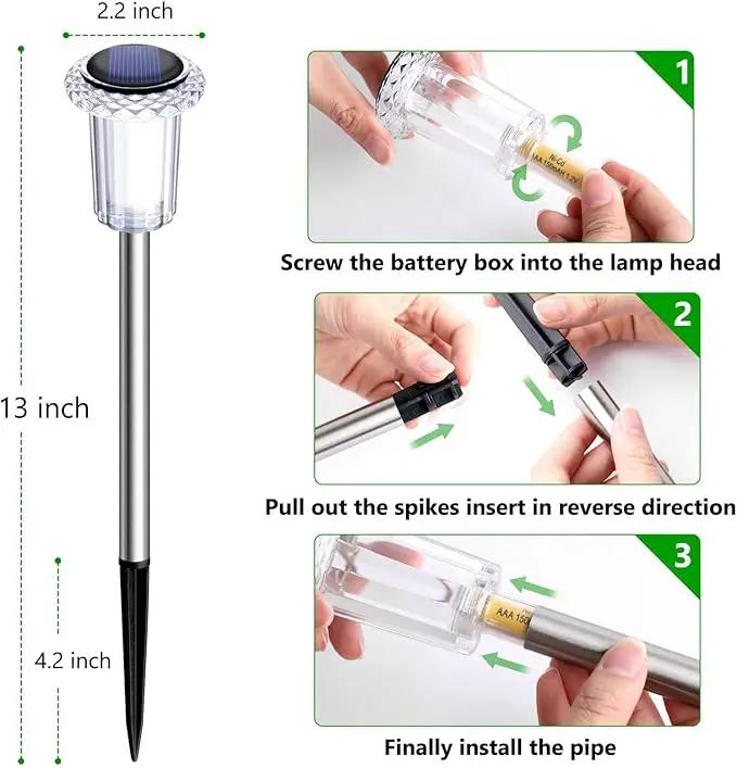 DenicMic Solar Lights Outdoor Pathway Lights 3000K LED Waterproof Acrylic Lamp Head Stainless Steel Stake for Yard Garden Landscape Path Walkway Driveway Patio Lawn (15Pack Warm White) by GreenHaven Gardens