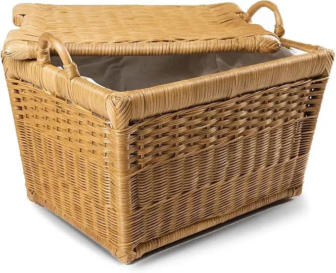The Basket Lady Lift-Off Lid Wicker Storage Basket, Medium, 20 in L x 15 in W x 14 in H, Sandstone by GreenHaven Gardens