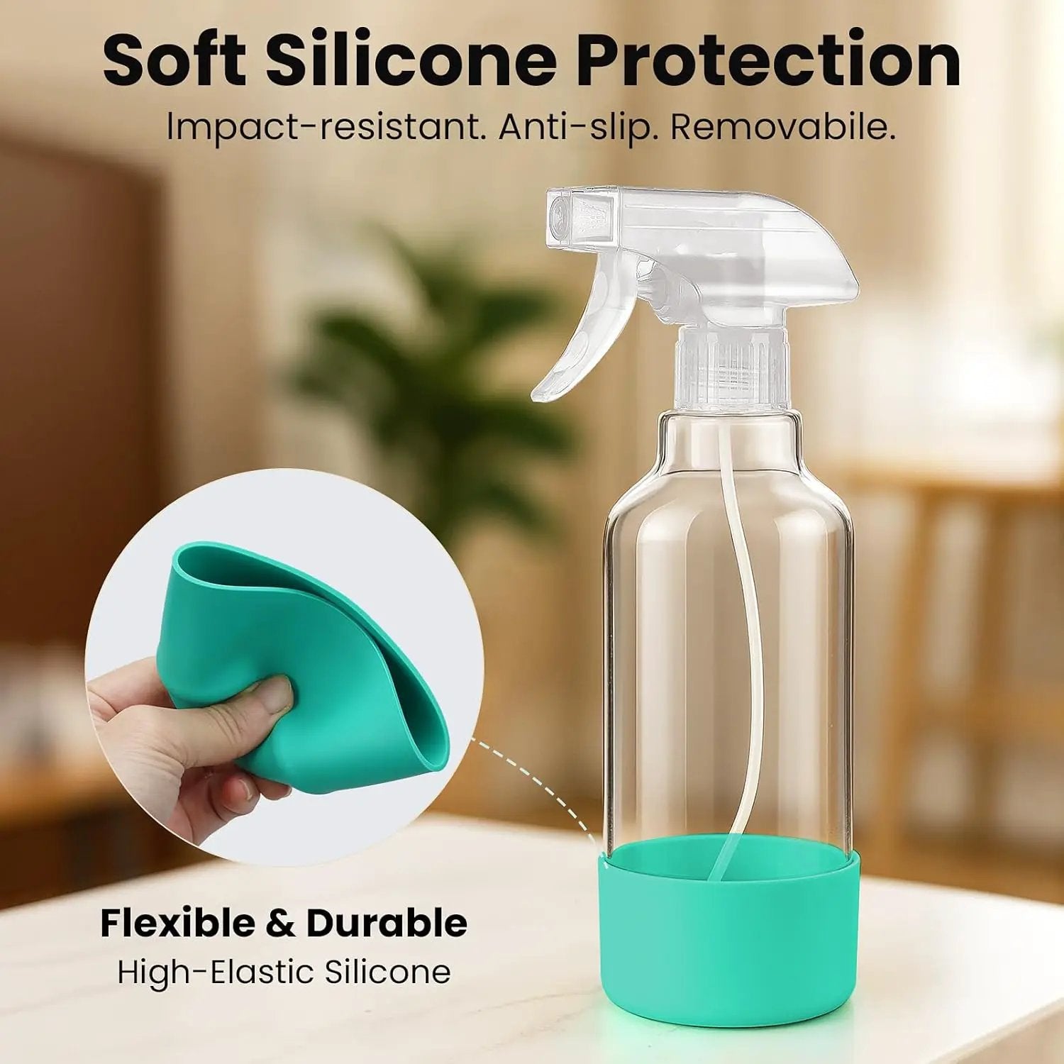 Glass Spray Bottles with Silicone Sleeve 16.9oz 2 Pack Empty Spray Bottle for Hair Mist/Stream Spraying for Cleaning Solutions, Plants, Essential Oils (clear-qblue&green) by GreenHaven Gardens