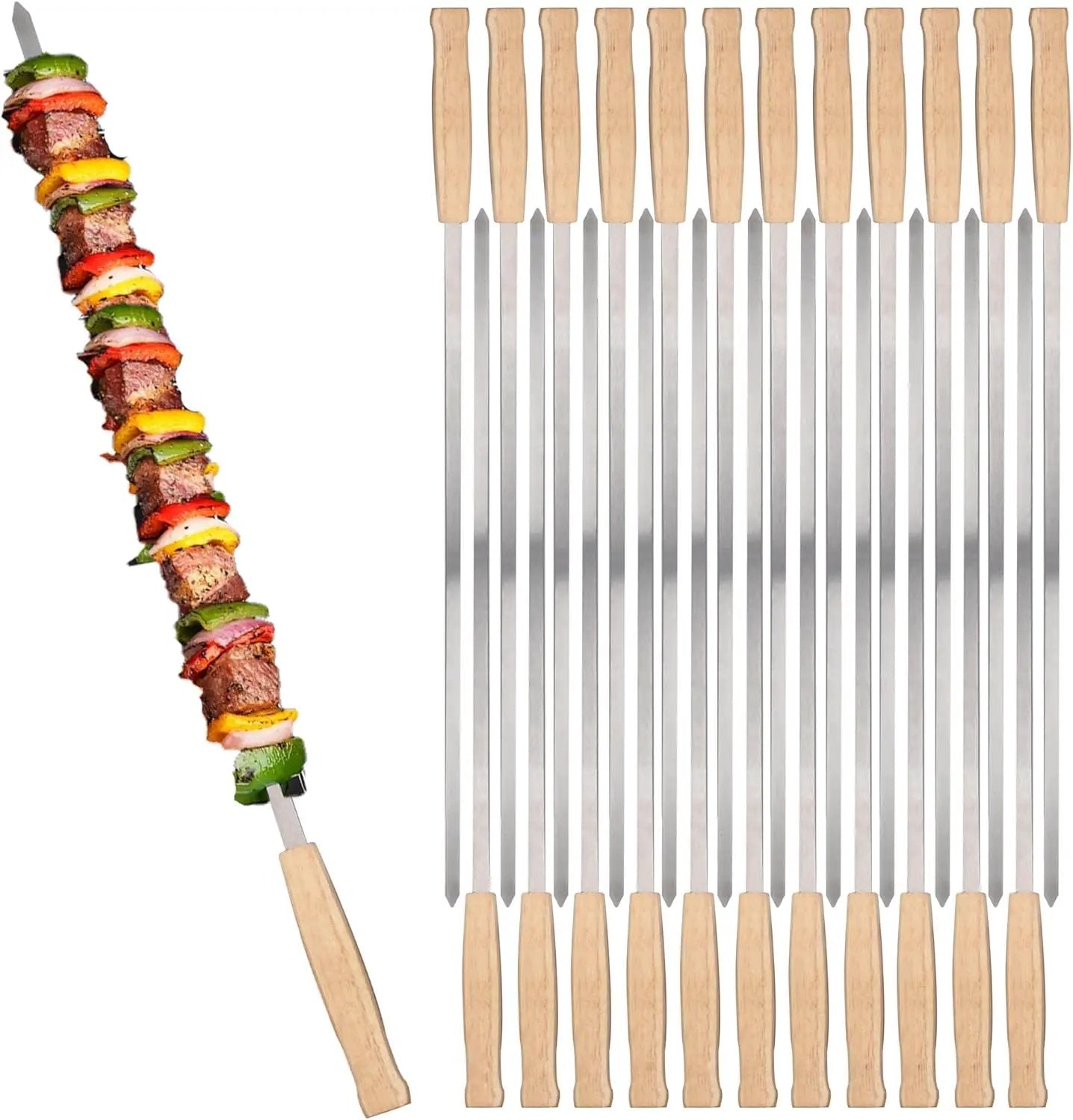 17-Inch 24 Pack Long Flat BBQ Skewers, HONSHEN 3/8 Inch Stainless Steel Wide Blade with hardwood Handle barbecue skewers for Grilling Meat,Chicken,Shrimp,Vegetables (17Inch Flat BBQ Skewers 24p) by GreenHaven Gardens