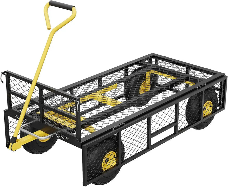 900 LBS Garden Dump Cart with Removable Sidewalls, Heavy Duty Steel Dump Wagon with 180° Swivel Handle & 10-inch Tires, Yard Cart Utility Wheelbarrow for Backyard Farm by GreenHaven Gardens