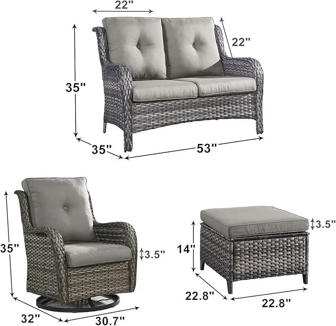 Outdoor Wicker Patio Furniture Set - 5 Piece Rattan Patio Conversation Set with 2 Rocking Swivel Chairs,2 Ottomans and 1 Loveseat for Porch Deck Backyard Garden(Mixed Grey/Grey) by GreenHaven Gardens