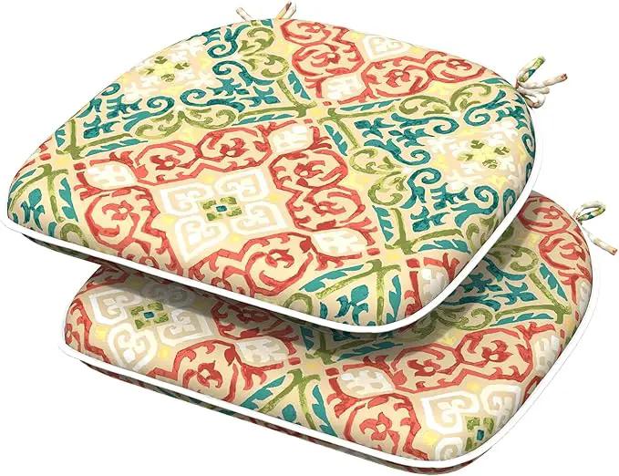 Indoor/Outdoor Chair Cushions 16x17 Inch, Patio Chair Cushions with Ties, All Weather Seat Cushions for Patio Furniture Home Garden Chair Use, Set of 2,Geometric Orange by GreenHaven Gardens