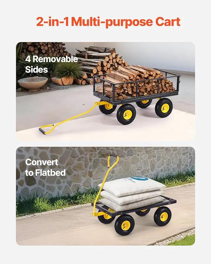 VEVOR 900 Lbs Heavy Duty Steel Garden Cart, Garden Wagon Cart on Wheels, Outdoor Metal Yard Utility Wagon Carts with 10" Tires and Mesh Removable Sides(Convert to Flatbed) and 180°Rotating Handle by GreenHaven Gardens