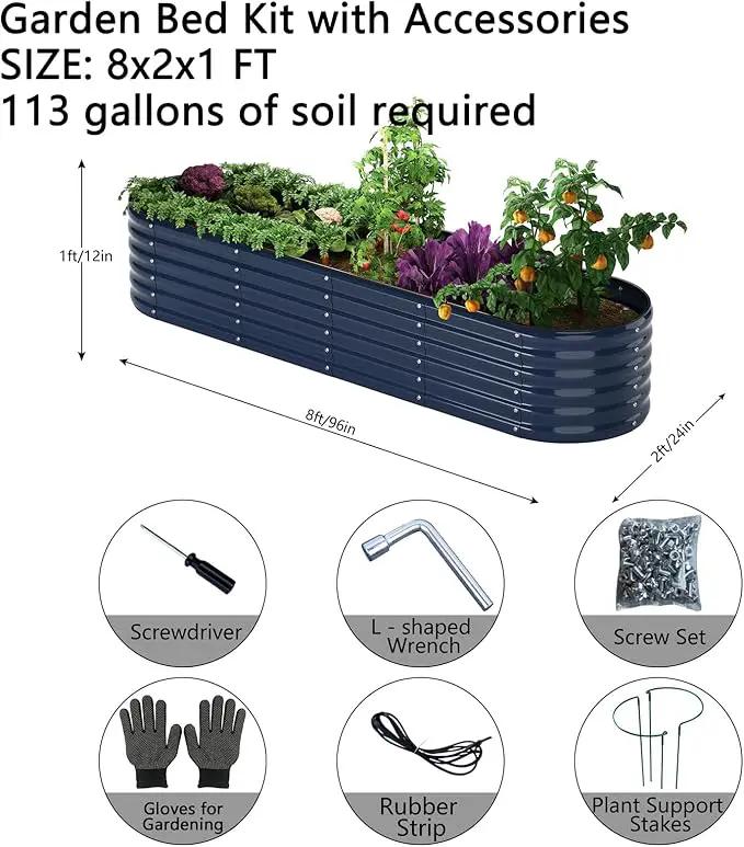 Galvanized Metal Planter Raised Garden Bed Kit for Gardening Outdoor，8x2x1ft Planter Grow Garden Box Raised Flower Bed，Long Vegetable Clearance Herb Raised Garden Beds for Gardening by GreenHaven Gardens