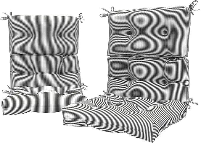 LVTXIII Outdoor 44x22-inch High Back Chair Cushions, Patio Solid Tufted Adirondack Chair Seat Cushions, Seasonal Replacement Rocking Chair Cushion with Ties, Set of 2, Strip Grey by GreenHaven Gardens