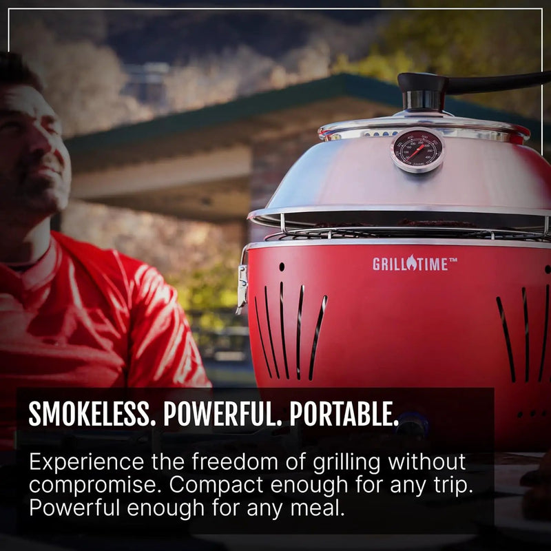 GrillTime Tailgater GT Hood Combo 13 Inch - Portable Charcoal Grill with Hood, Small Tabletop Grill for Tailgate Parties, Camping, Beach BBQ Red by GreenHaven Gardens