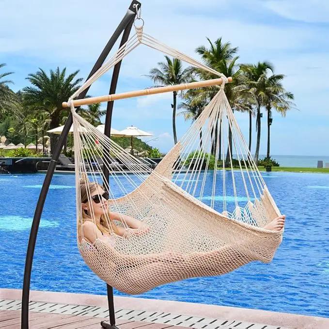 Lazy Daze Hammocks Chair Caribbean Hanging Rope Weaving Chair with 40" Hardwood Spreader Bar and Soft-Spun Cotton Rope for Indoor/Outdoor Backyard & Living Room, Max 300 LBS, Natural by GreenHaven Gardens