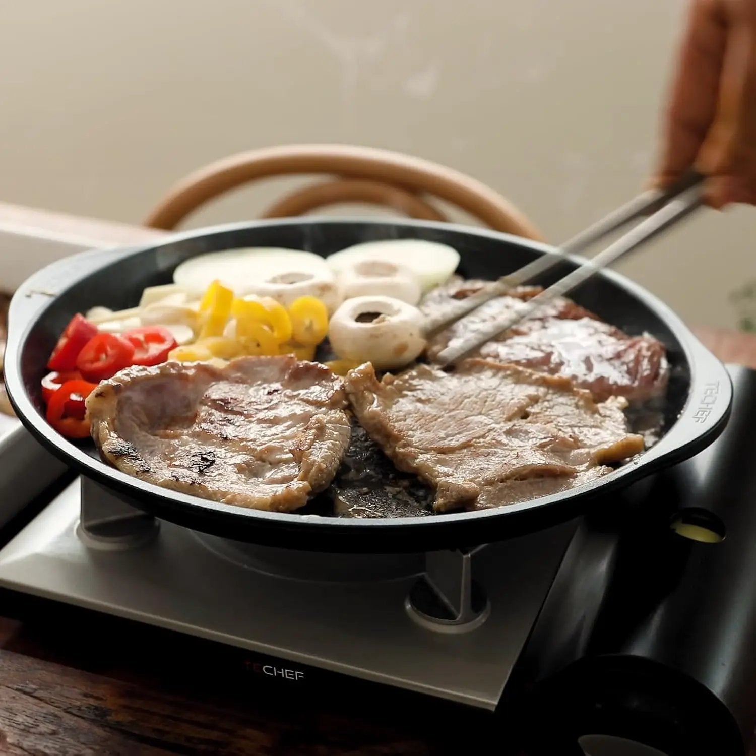TECHEF - KBBQ Ultimate Set with Korean BBQ Grill Pan, Agni Portable Gas Stove Burner, Carrying Bag, 4 pack Butane Gas, Scissors, Made in Korea by GreenHaven Gardens