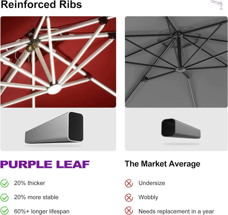 PURPLE LEAF 11 Feet Double Top Deluxe Solar Powered LED Square Patio Umbrella Offset Hanging Umbrella Outdoor Market Umbrella Garden Umbrella, Terra by GreenHaven Gardens