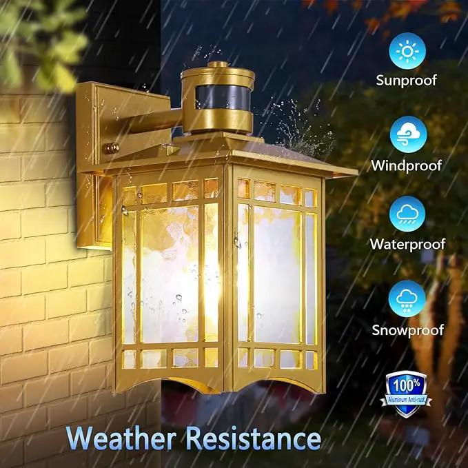 Dusk to Dawn Motion Sensor Light, Outdoor Light Fixture, Golden Wall Sconce Lighting, Front Porch Light, Exterior Lights for House Patio, Outside Door Lights, Wall Mount Anti-Rust Lantern by GreenHaven Gardens