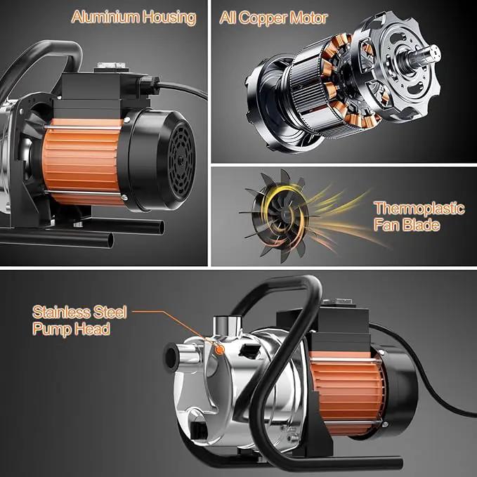 1.5 HP Portable Water Transfer Pump 1500 GPH Shallow Well Pump Garden Booster Sprinkler Pumps for Irrigation Lawn Farm Water Removal with Adapters, Orange by GreenHaven Gardens