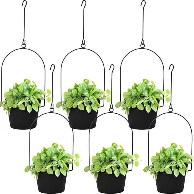 Hushee 6 Packs Metal Hanging Planters for Outdoor Indoor Plants Plant Hanger with 6.3'' Plastic Pots Hanging Planter Basket for Garden Home Porch Decor by GreenHaven Gardens