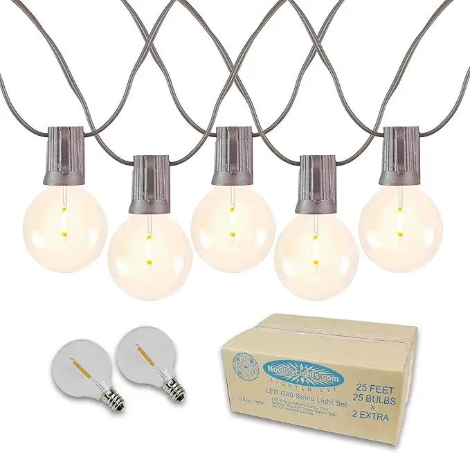Novelty Lights 25 Feet G40 LED Patio String Lights with 25 Bulbs, Warm White, Weather Resistant and Shatterproof Replaceable Plastic Globe Bulbs, Brown Wire by GreenHaven Gardens