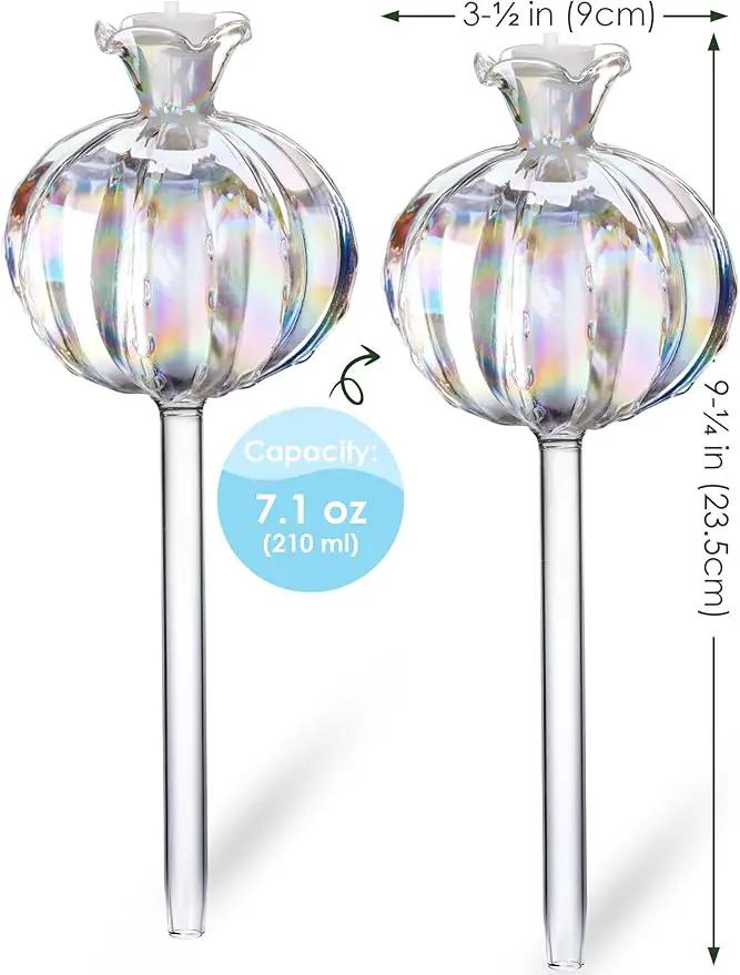 NiHome Large Plant Watering Globes 2-Pack, Iridescent Glass Cactus Self Watering Globe, Glass Waterer for Potted Plants - 4.7OZ/140 ML Capacity Automatic Irrigation System, Adorable Gardening Gift by GreenHaven Gardens